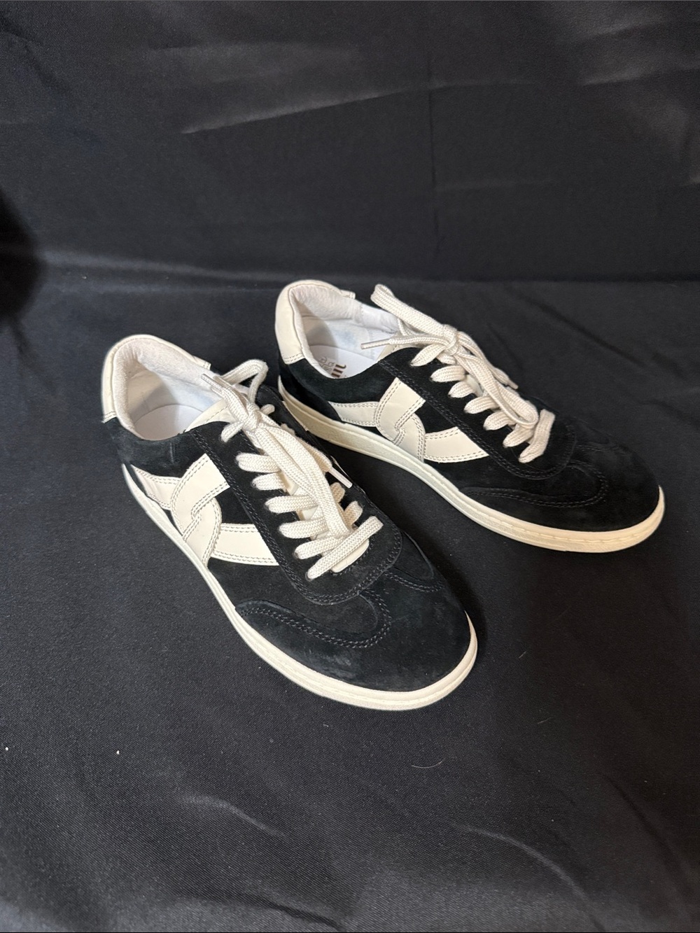 Sofft Black and White Suede Low-Top Sneakers